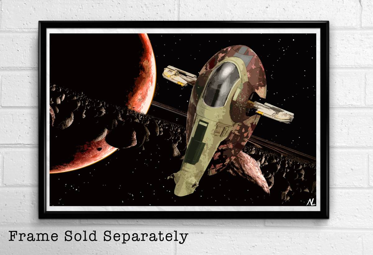 Star Wars Slave-1 Boba Fett Ship Illustration - Sci-Fi Film Movie - Poster | Canvas Wall Art Print