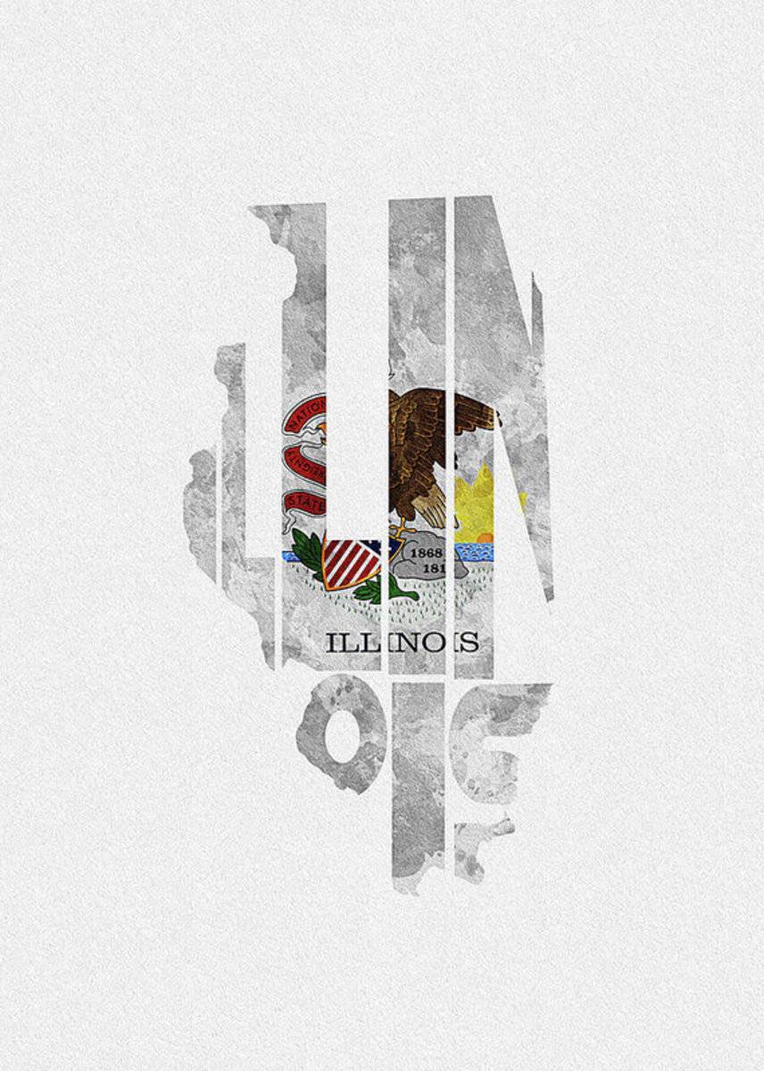 Illinois Typographic Map Flag - Poster | Canvas Wall Art Print
