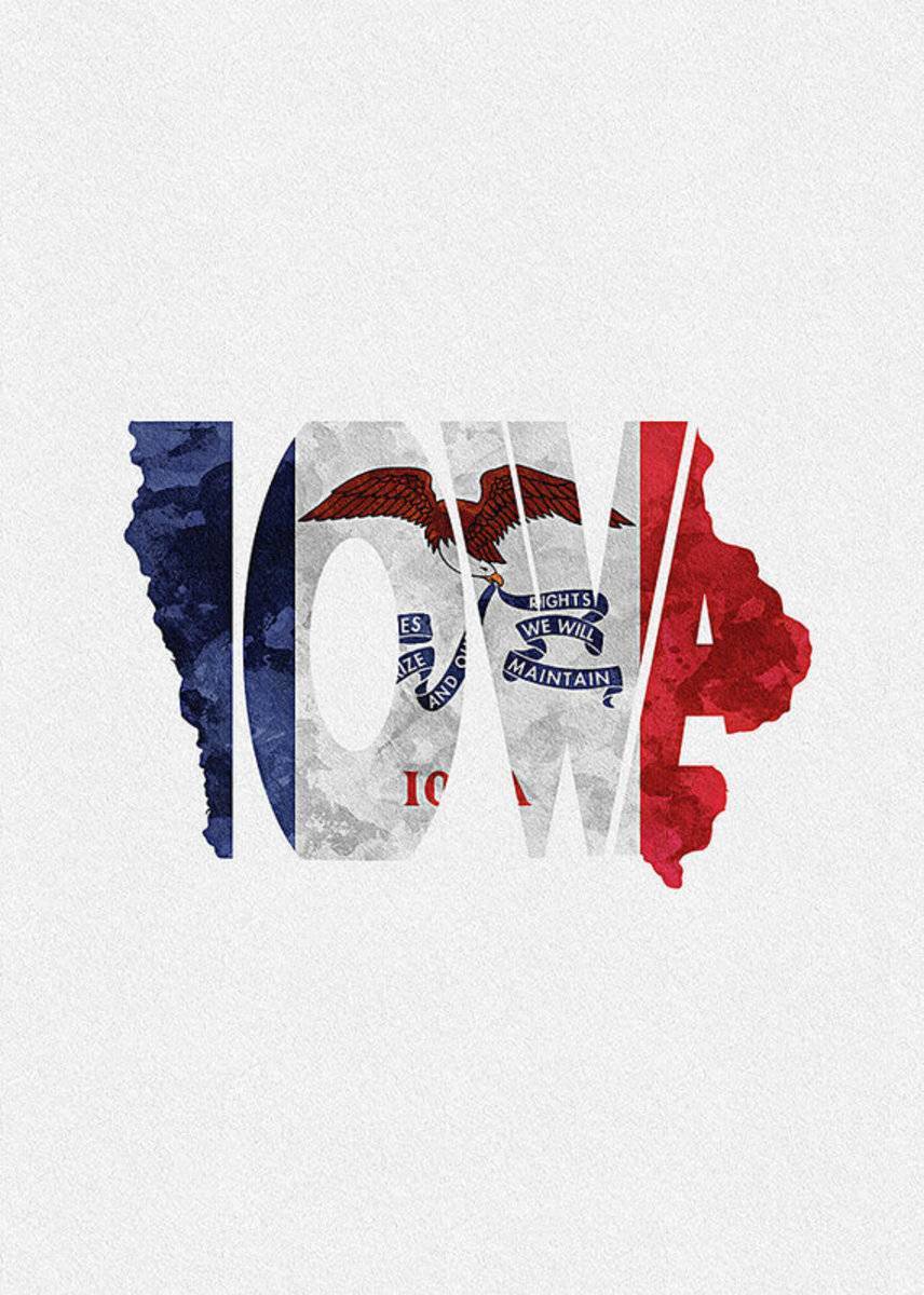 Iowa Typographic Map Flag - Poster | Canvas Wall Art Print