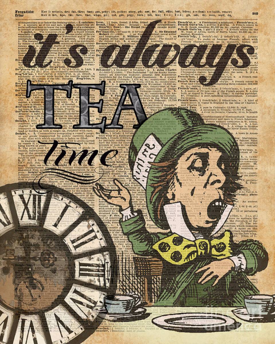 It'S Always Tea Time Mad Hatter Dictionary Art - Poster | Canvas Wall Art Print