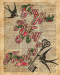 Key To My Heart Dictionary Art - Poster | Canvas Wall Art Print