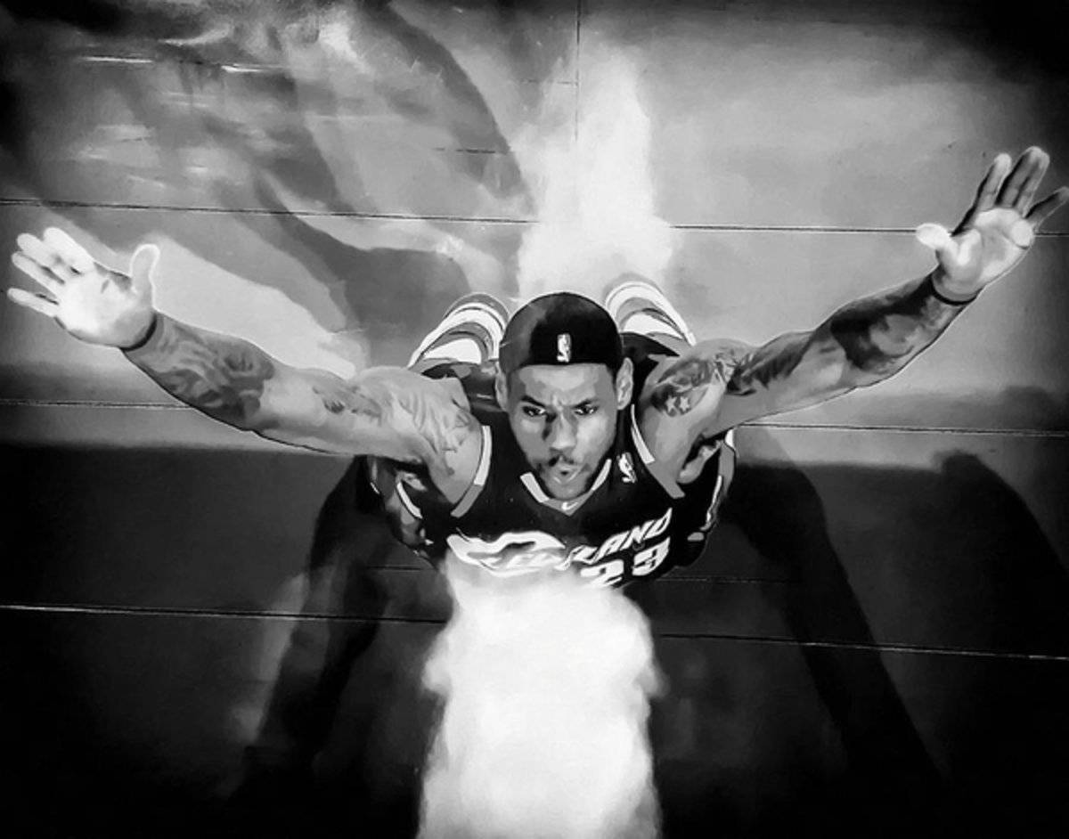 Lebron James Chalk Toss Black And White Landscape Painting - Poster | Canvas Wall Art Print