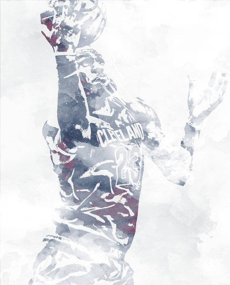 Lebron James Cleveland Cavaliers Water Color Pixel Art 1 - Poster | Canvas Wall Art Print