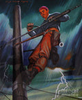 Lineman In Storm - Poster | Canvas Wall Art Print