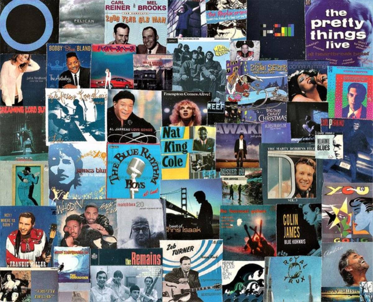 Lps In Shades Of Blues Collage 19 - Poster | Canvas Wall Art Print