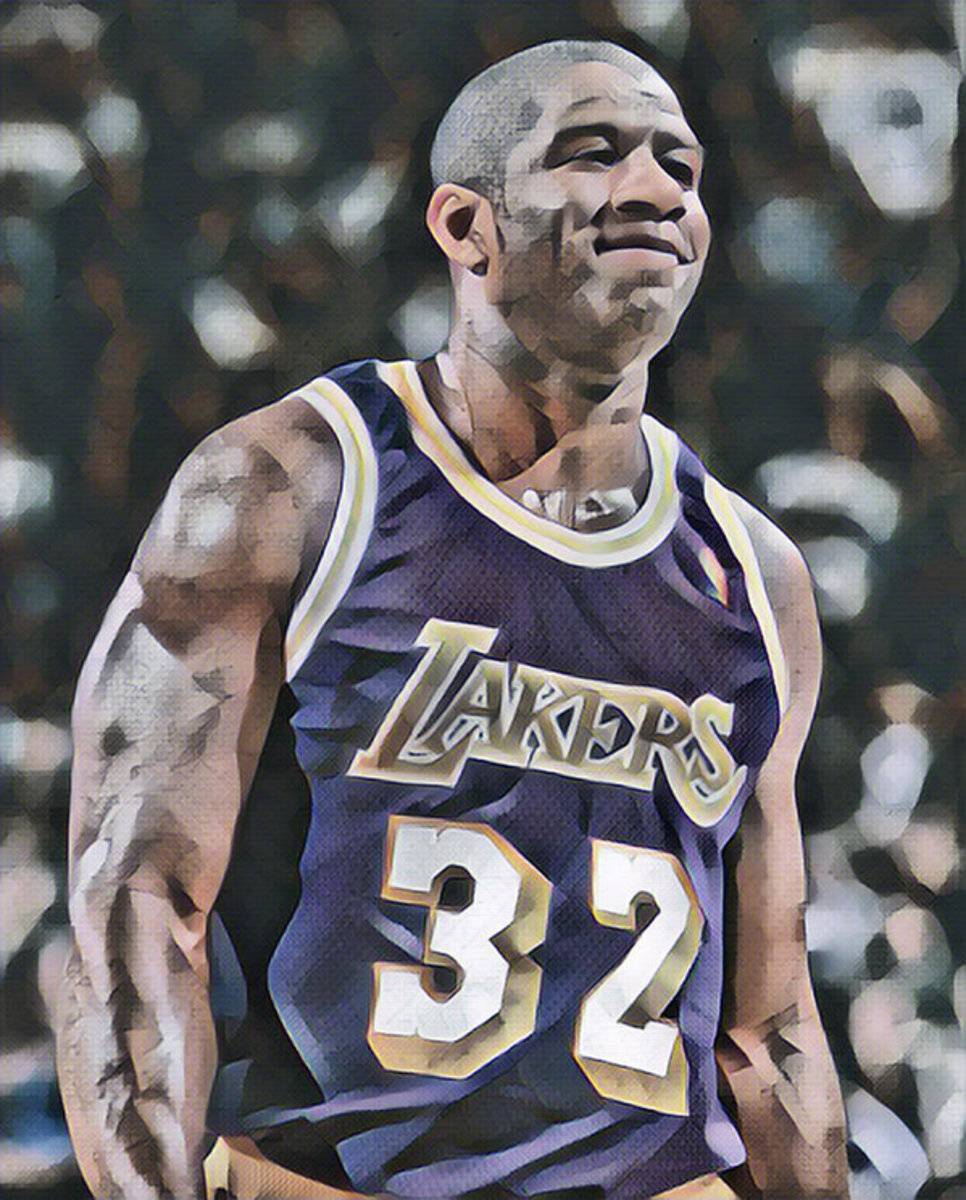 Magic Johnson Los Angeles Lakers Abstract Art 2 - Poster | Canvas Wall Art Print