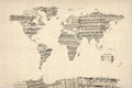 Map Of The World Map From Old Sheet Music - Poster | Canvas Wall Art Print