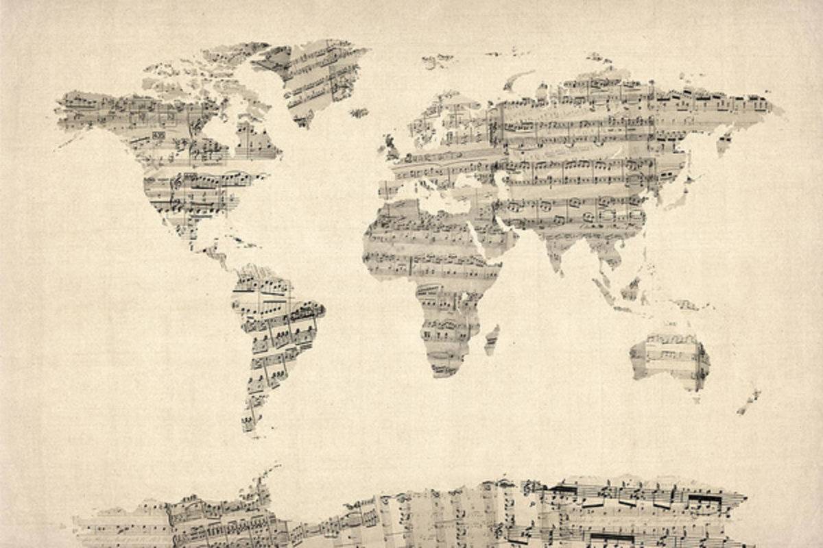 Map Of The World Map From Old Sheet Music - Poster | Canvas Wall Art Print