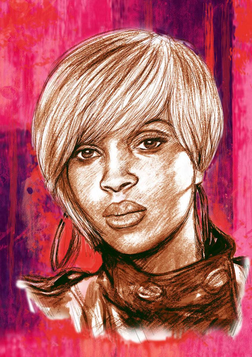 Mary J. Blige Stylised Pop Art Drawing Potrait Poser - Rapper - Poster | Canvas Wall Art Print