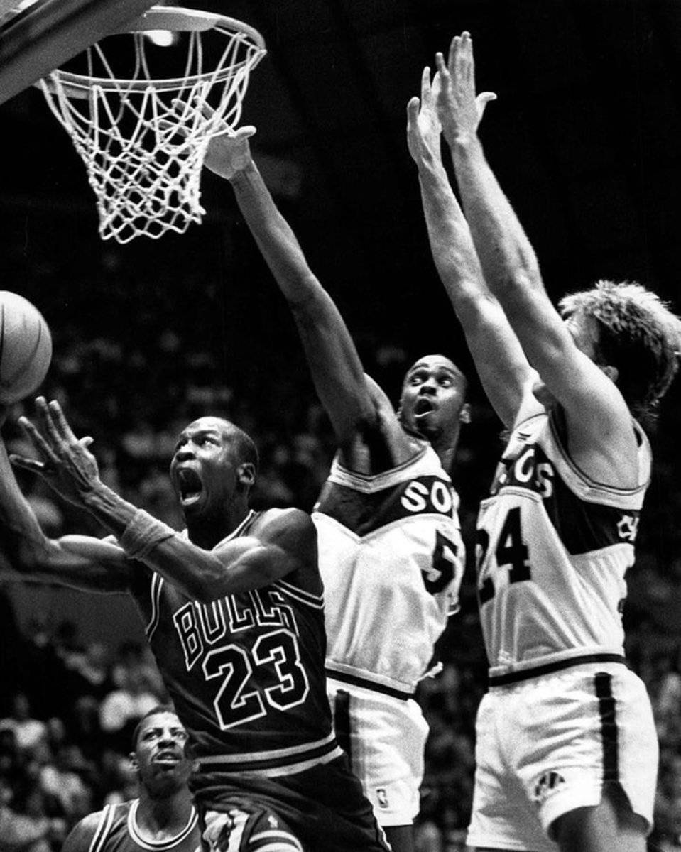 Michael Jordan Going For A Hard Layup - Poster | Canvas Wall Art Print