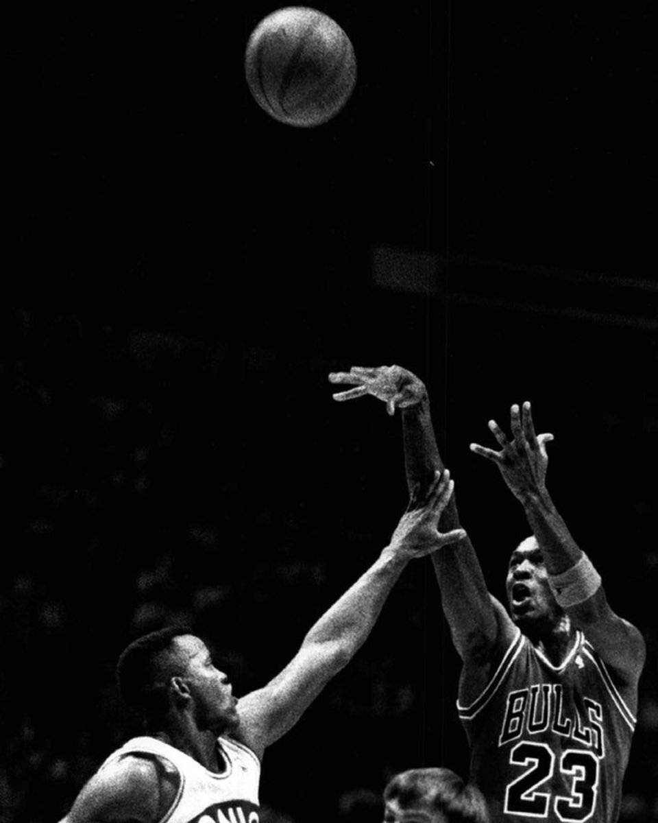 Michael Jordan Shooting Over Another Player - Poster | Canvas Wall Art Print