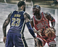 Michael Jordan Vs Lebron James Lakers Bulls Abstract Art 3 - Poster | Canvas Wall Art Print