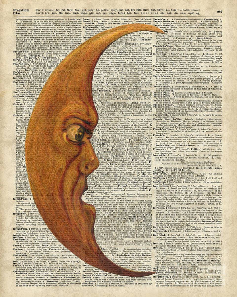 Moon Face Dictionary Art - Poster | Canvas Wall Art Print