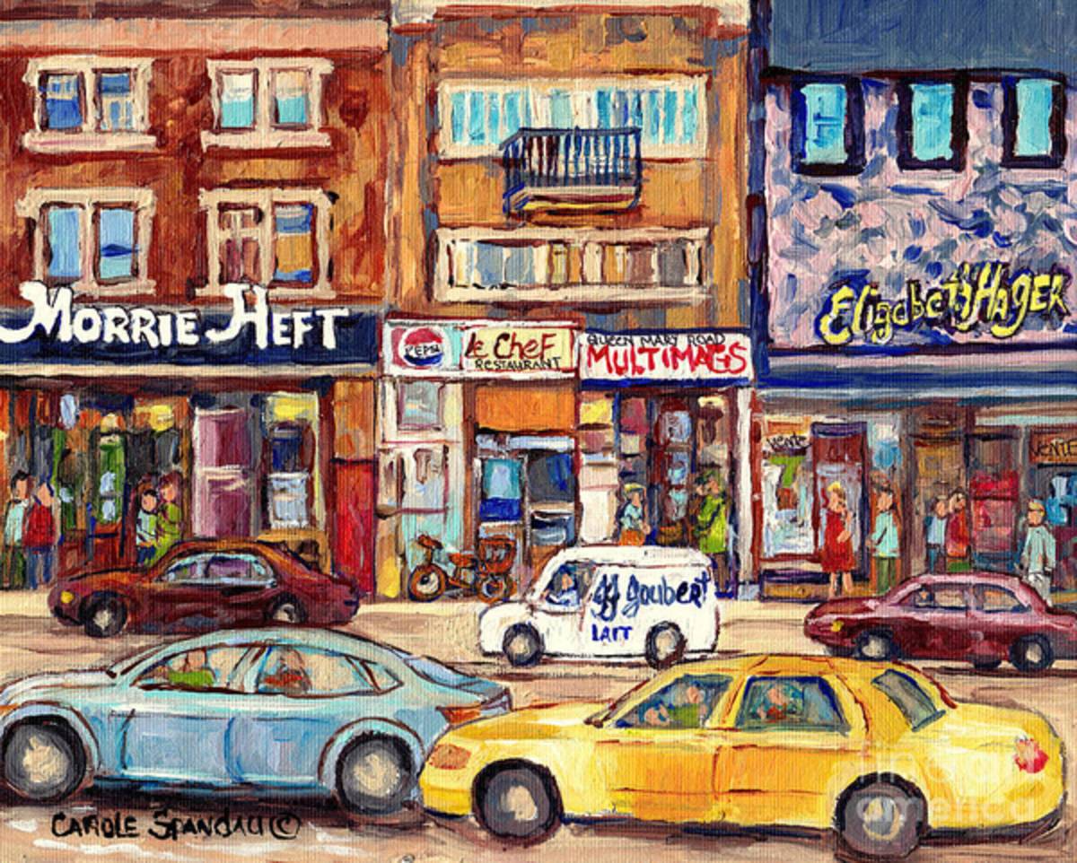 Morrie Heft Elizabeth Hager Le Chef Jj Joubert On Queen Mary Rd Stores C Spandau Montreal - Poster | Canvas Wall Art Print