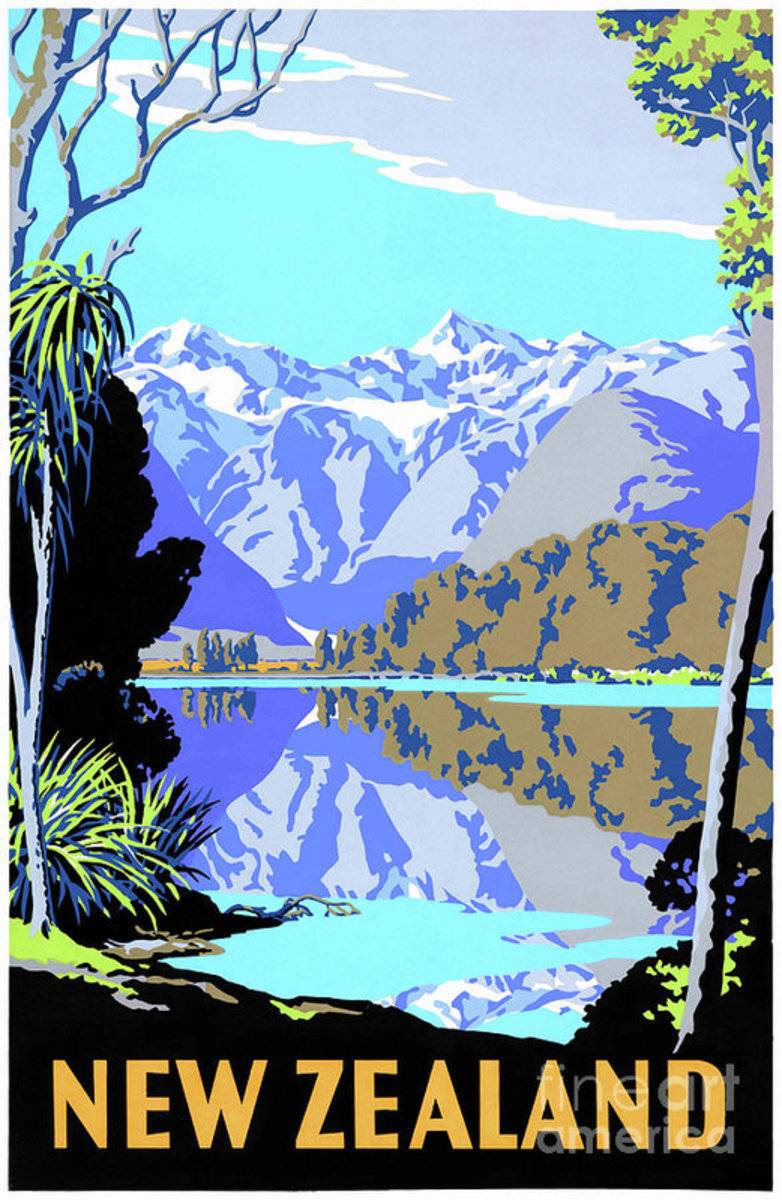 Mint Condition New Zealand Lake Matheson Vintage Travel - Poster | Canvas Wall Art Print
