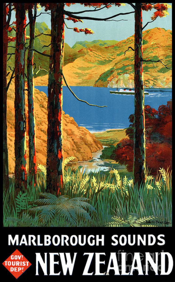 New Zealand Marlborough Sounds Vintage - Poster | Canvas Wall Art Print