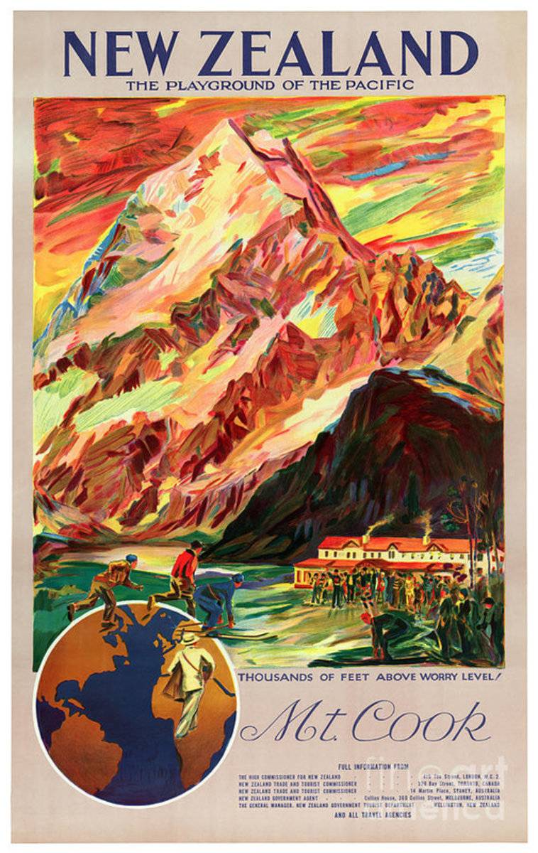 New Zealand Mt. Cook Vintage Travel - Poster | Canvas Wall Art Print