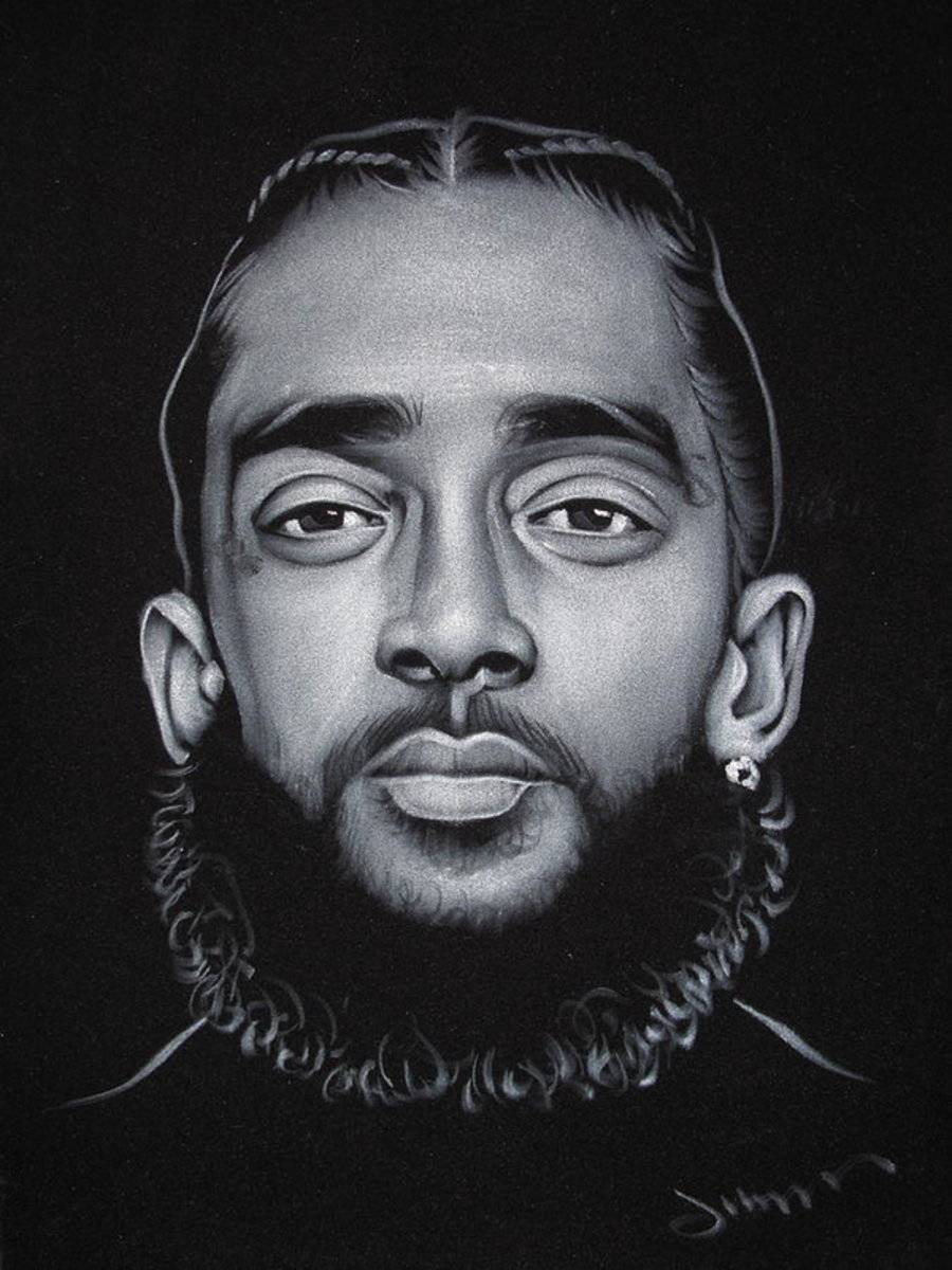 Nipsey Hussle Rapper Portrait Original Oil Painting Black Velvet Jm287 - Rapper - Poster | Canvas Wall Art Print