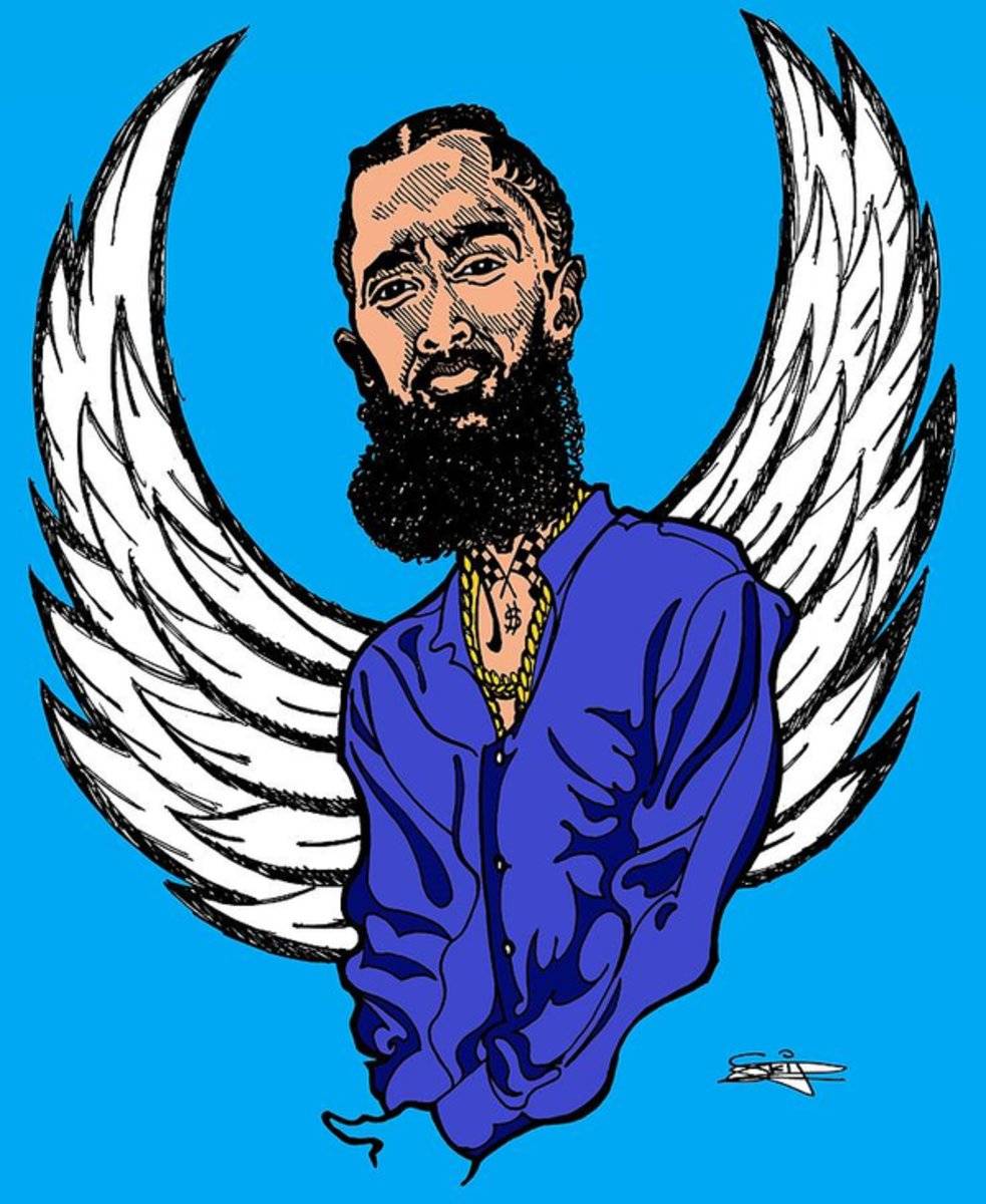 Nipsey Wings Blue - Rapper - Poster | Canvas Wall Art Print