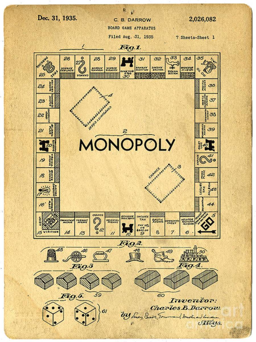 Original Patent For Monopoly Board Game - Poster | Canvas Wall Art Print