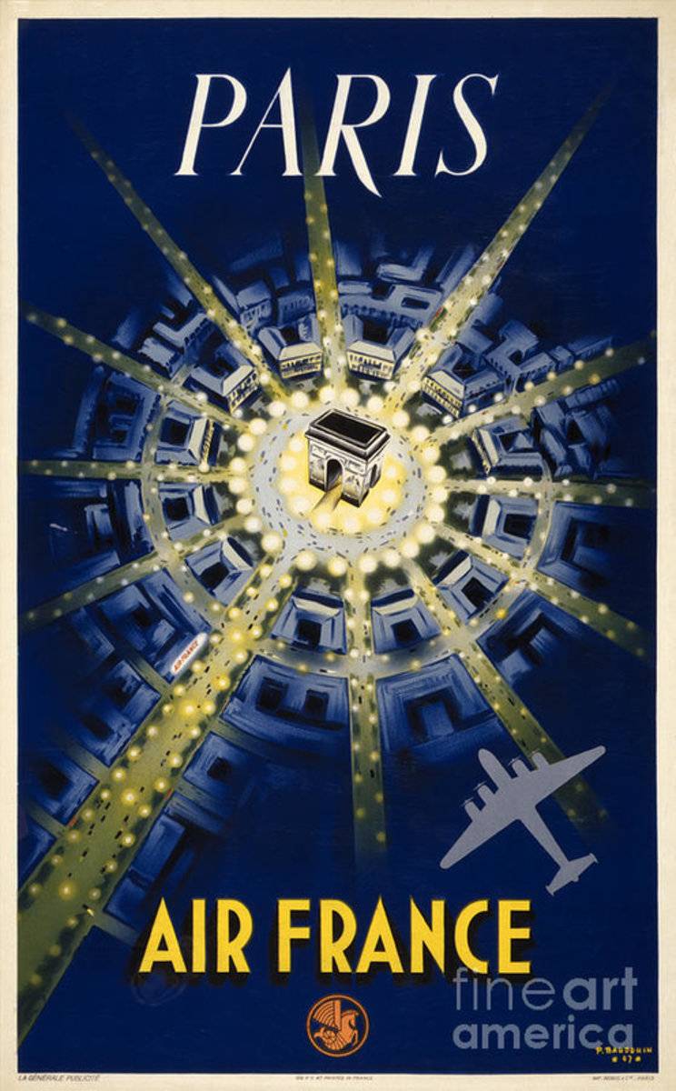 Paris Air France Vintage Travel Restored - Poster | Canvas Wall Art Print