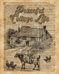 Peaceful Cottage Life Vintage Dictionary Art - Poster | Canvas Wall Art Print