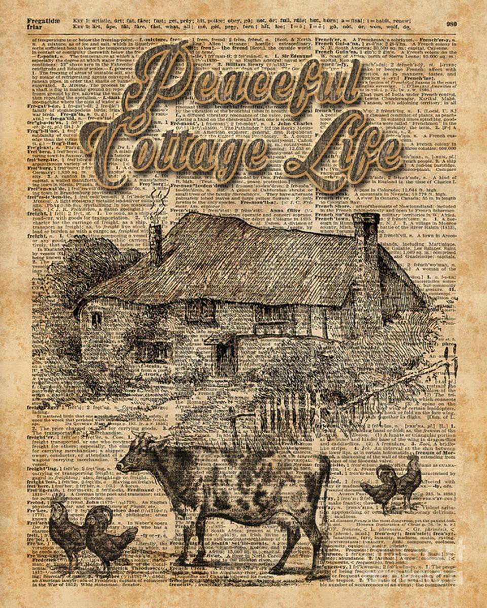 Peaceful Cottage Life Vintage Dictionary Art - Poster | Canvas Wall Art Print