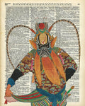 Pekin Opera Chinese Costume Over A Old Dictionary Page - Poster | Canvas Wall Art Print