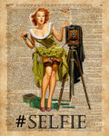 Pin Up Girl Making #Selfie Vintage Dictionary Art - Poster | Canvas Wall Art Print