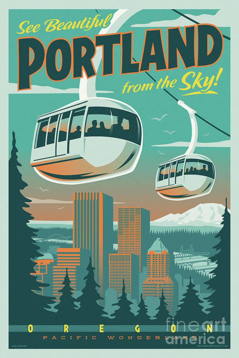Portland - Tram Retro Travel - Poster | Canvas Wall Art Print