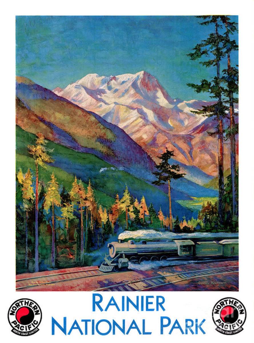 Rainier National Park Vintage Restored - Poster | Canvas Wall Art Print