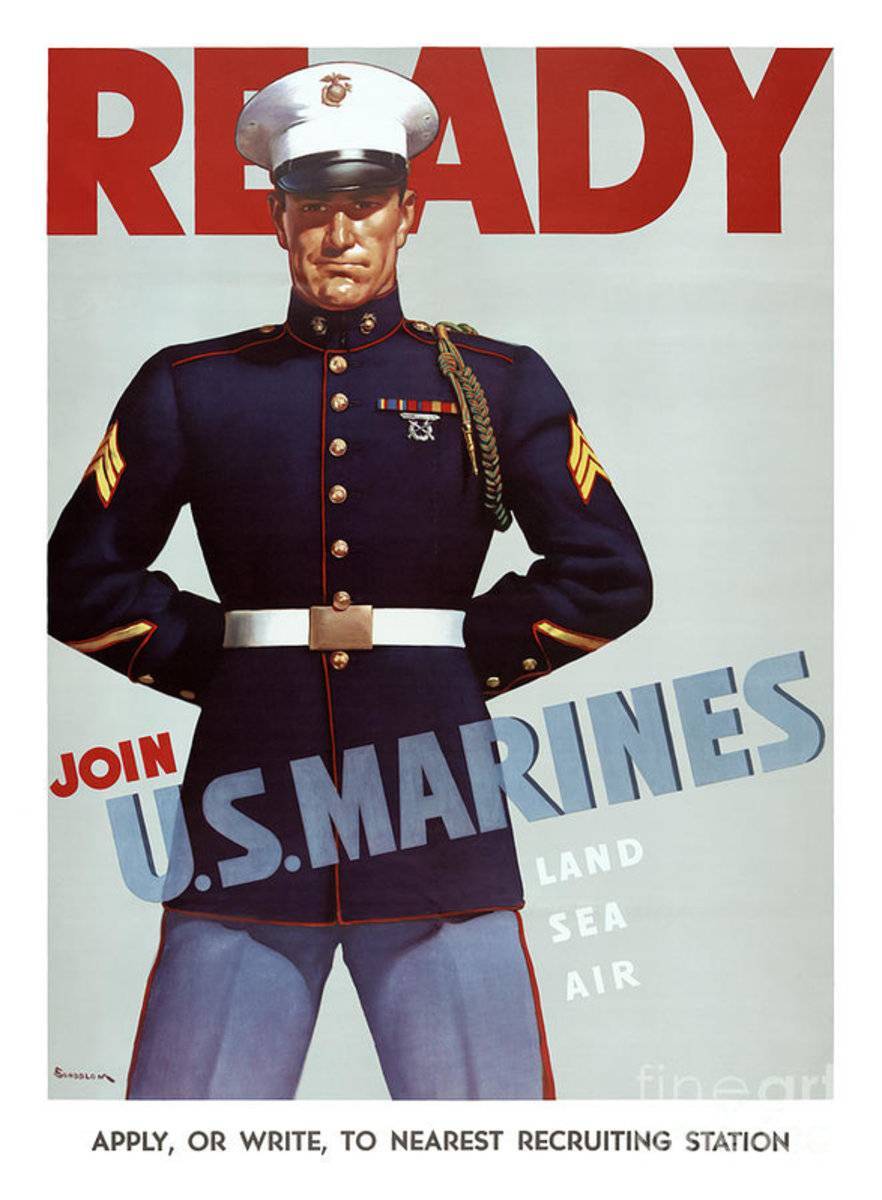 Ready Join U.S. Marines Vintage Military - Poster | Canvas Wall Art Print