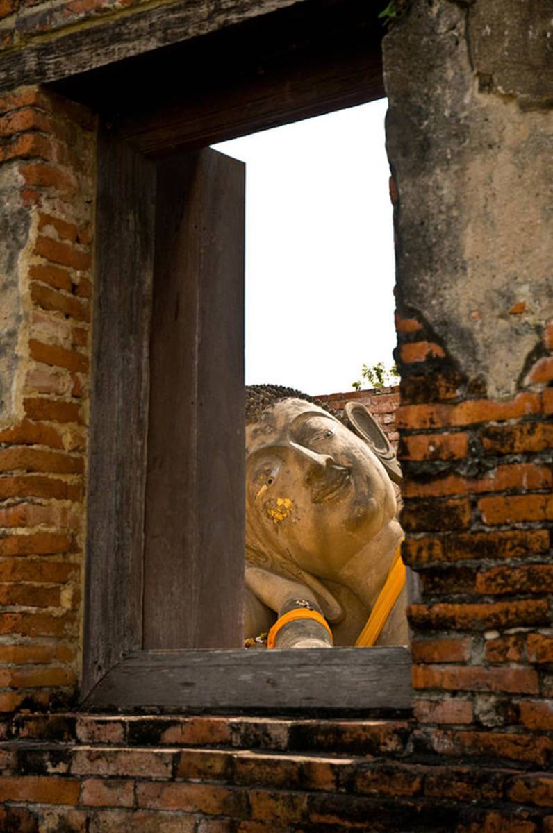 Reclining Buddha View Through A Window - Poster | Canvas Wall Art Print
