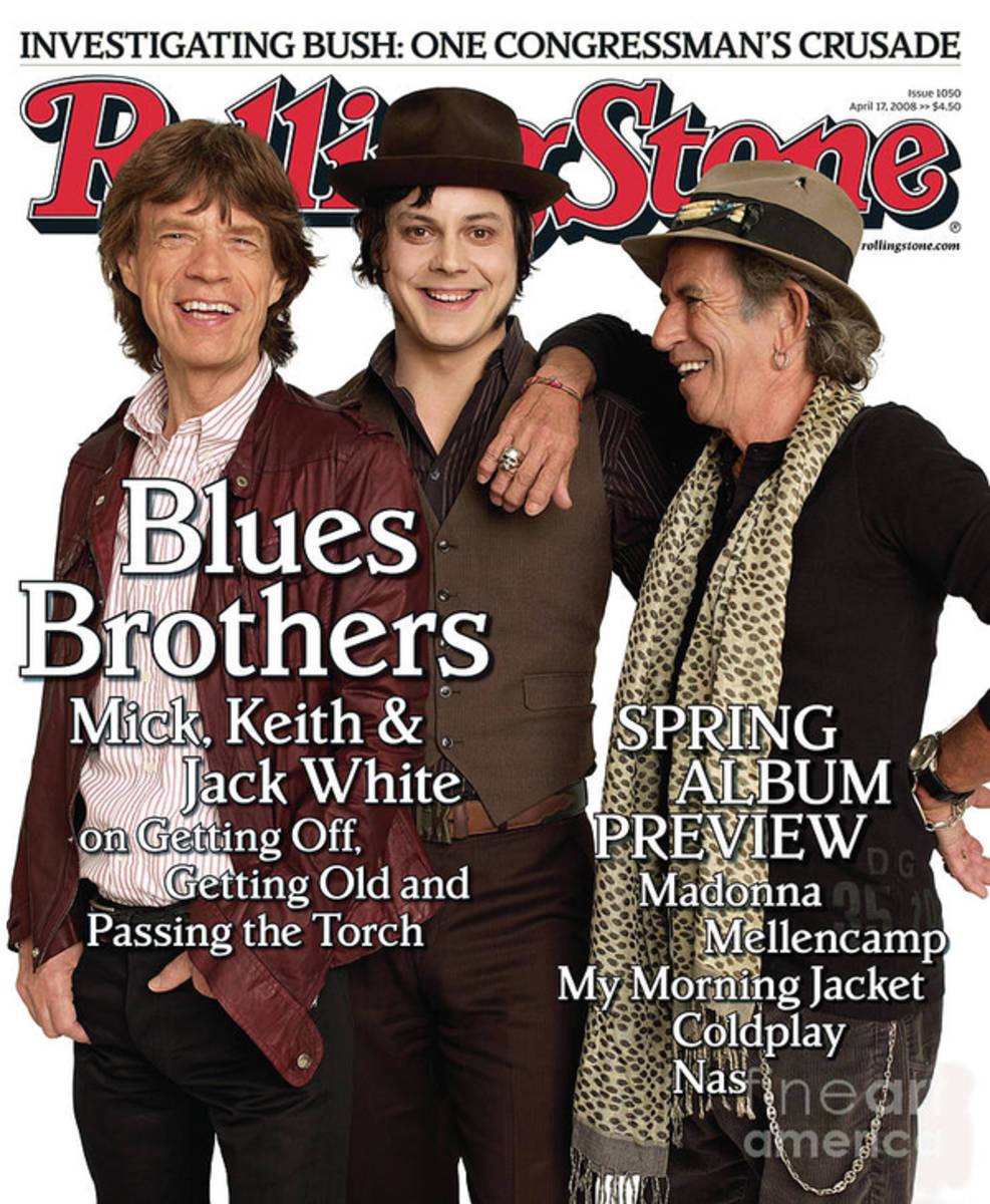 Rolling Stone Cover - Volume #1050 - 4/17/2008 - Mick Jagger, Keith Richards And Jack White - Poster | Canvas Wall Art Print