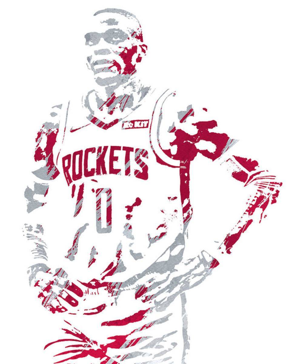 Russell Westbrook Houston Rockets Watercolor Strokes Pixel Art 1 - Poster | Canvas Wall Art Print