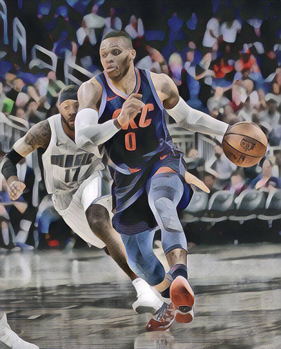 Russell Westbrook Oklahoma City Thunder Abstract Art 1 - Poster | Canvas Wall Art Print