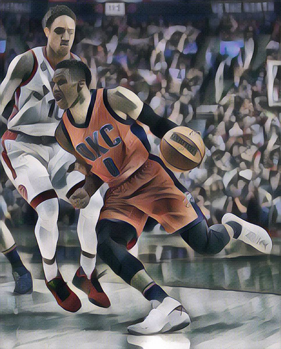 Russell Westbrook Oklahoma City Thunder Abstract Art 2 - Poster | Canvas Wall Art Print