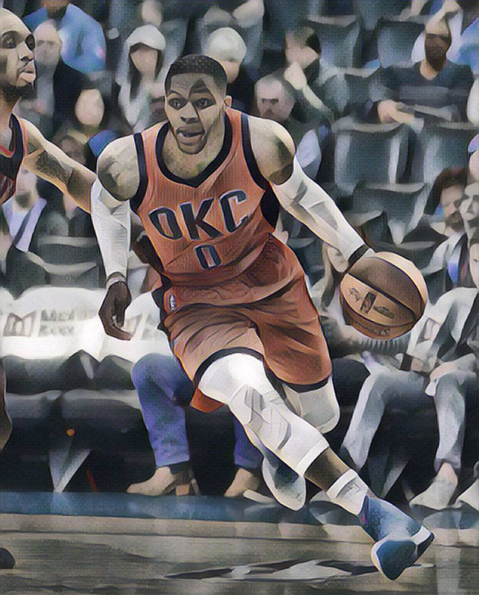 Russell Westbrook Oklahoma City Thunder Abstract Art 3 - Poster | Canvas Wall Art Print