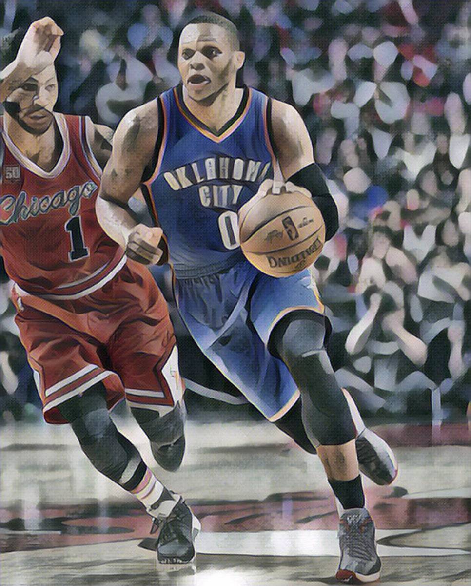 Russell Westbrook Oklahoma City Thunder Abstract Art 4 - Poster | Canvas Wall Art Print