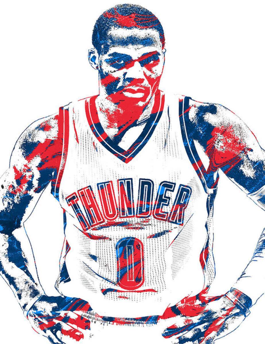 Russell Westbrook Oklahoma City Thunder Pixel Art 4 - Poster | Canvas Wall Art Print