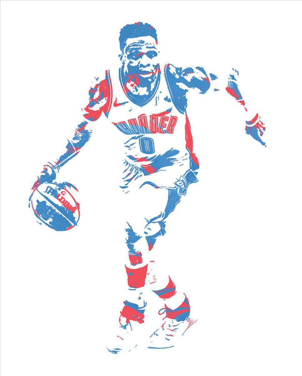 Russell Westbrook Oklahoma City Thunder Pixel Art 50 - Poster | Canvas Wall Art Print