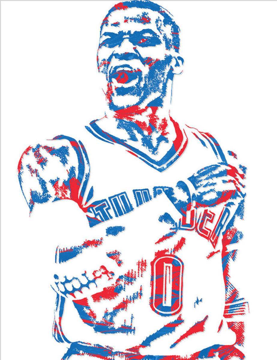 Russell Westbrook Oklahoma City Thunder Pixel Art 6 - Poster | Canvas Wall Art Print
