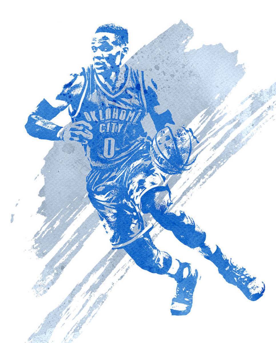 Russell Westbrook Oklahoma City Thunder Water Color Art 1 - Poster | Canvas Wall Art Print