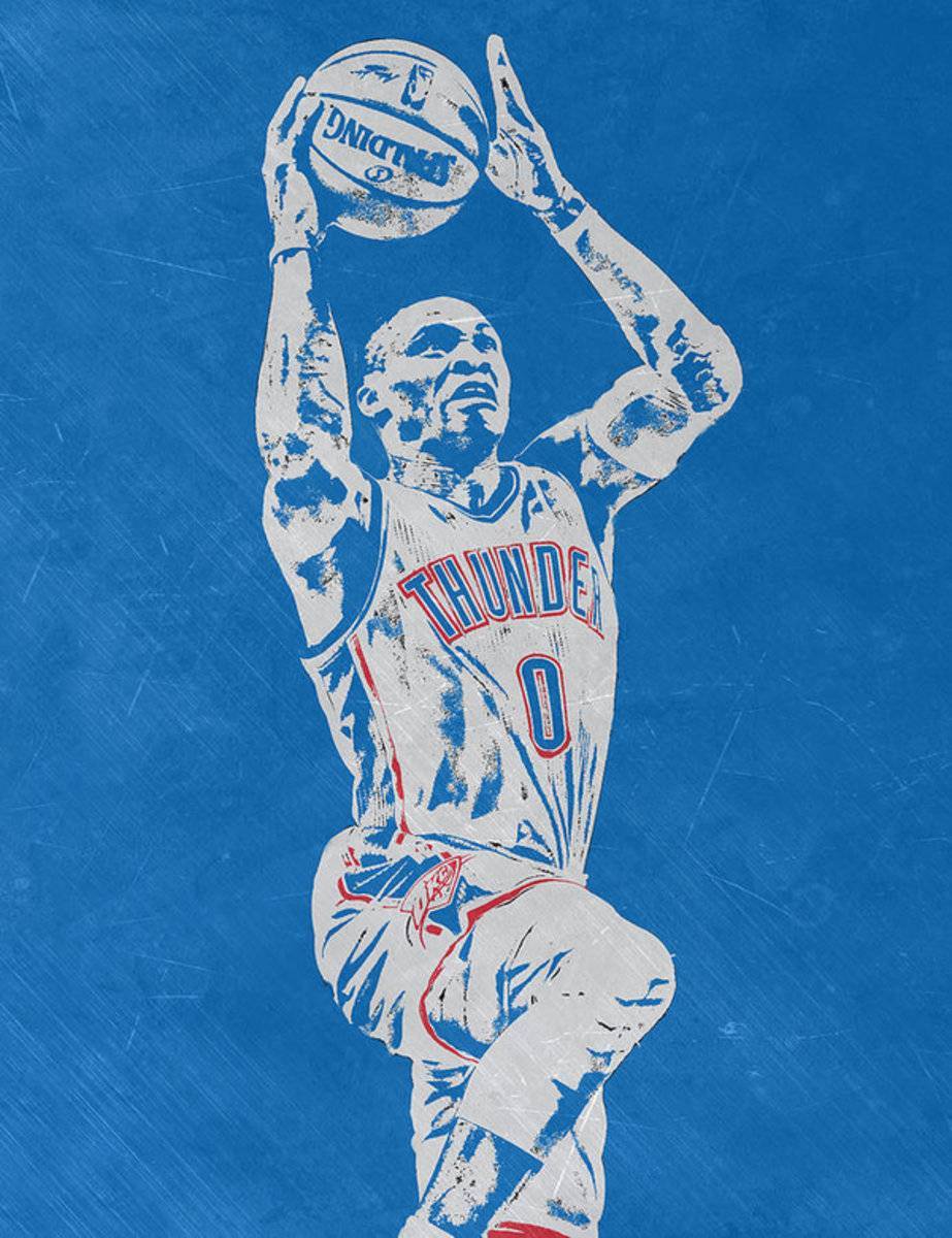 Russell Westbrook Scratched Metal Art 2 - Poster | Canvas Wall Art Print