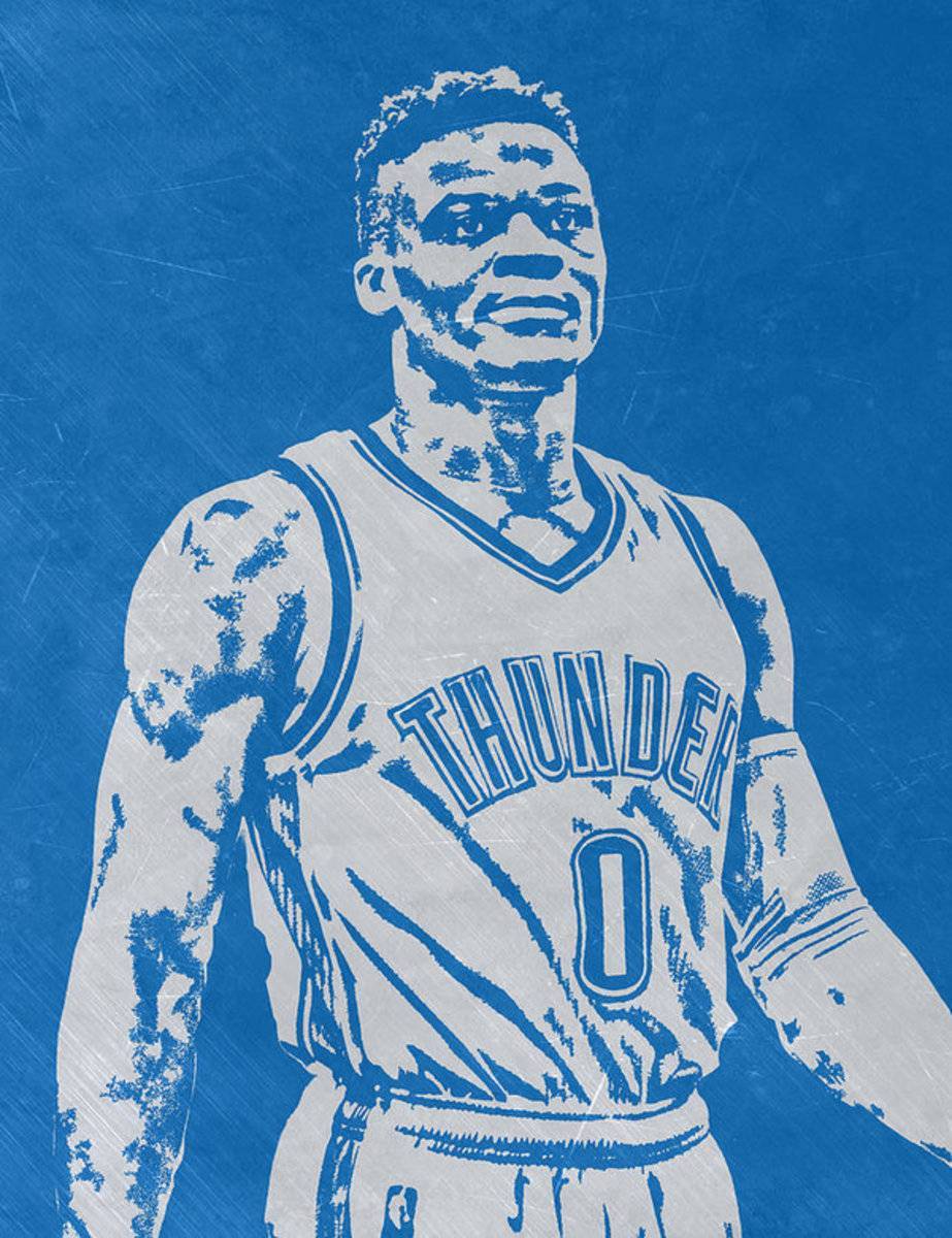 Russell Westbrook Scratched Metal Art 3 - Poster | Canvas Wall Art Print