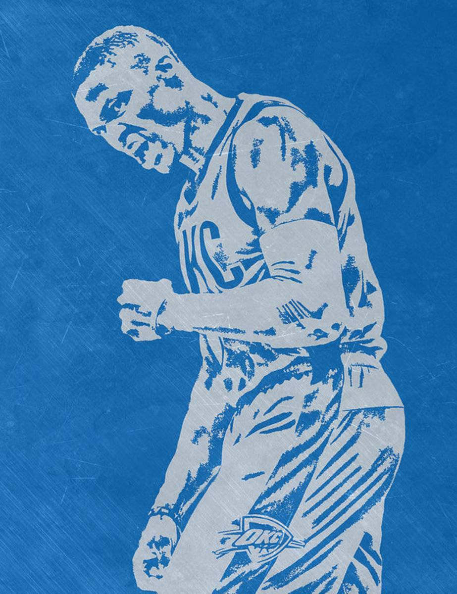 Russell Westbrook Scratched Metal Art 4 - Poster | Canvas Wall Art Print