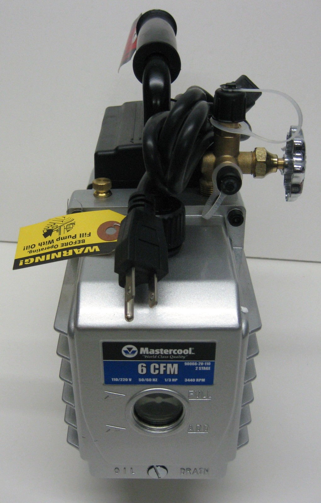 90066-2V-110 6 CFM Vacuum Pump Two Stage 1/3 HP 15 Microns 3440 RPM Mastercool