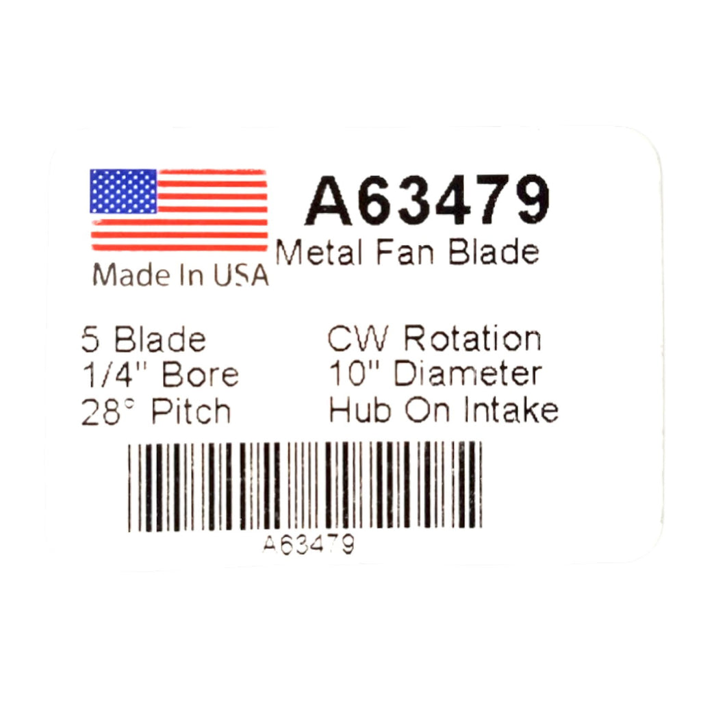 A63479 Metal Fan Blade 10" Diameter 5 Blades 1/4" Bore Hub CW 28 Degree Prop