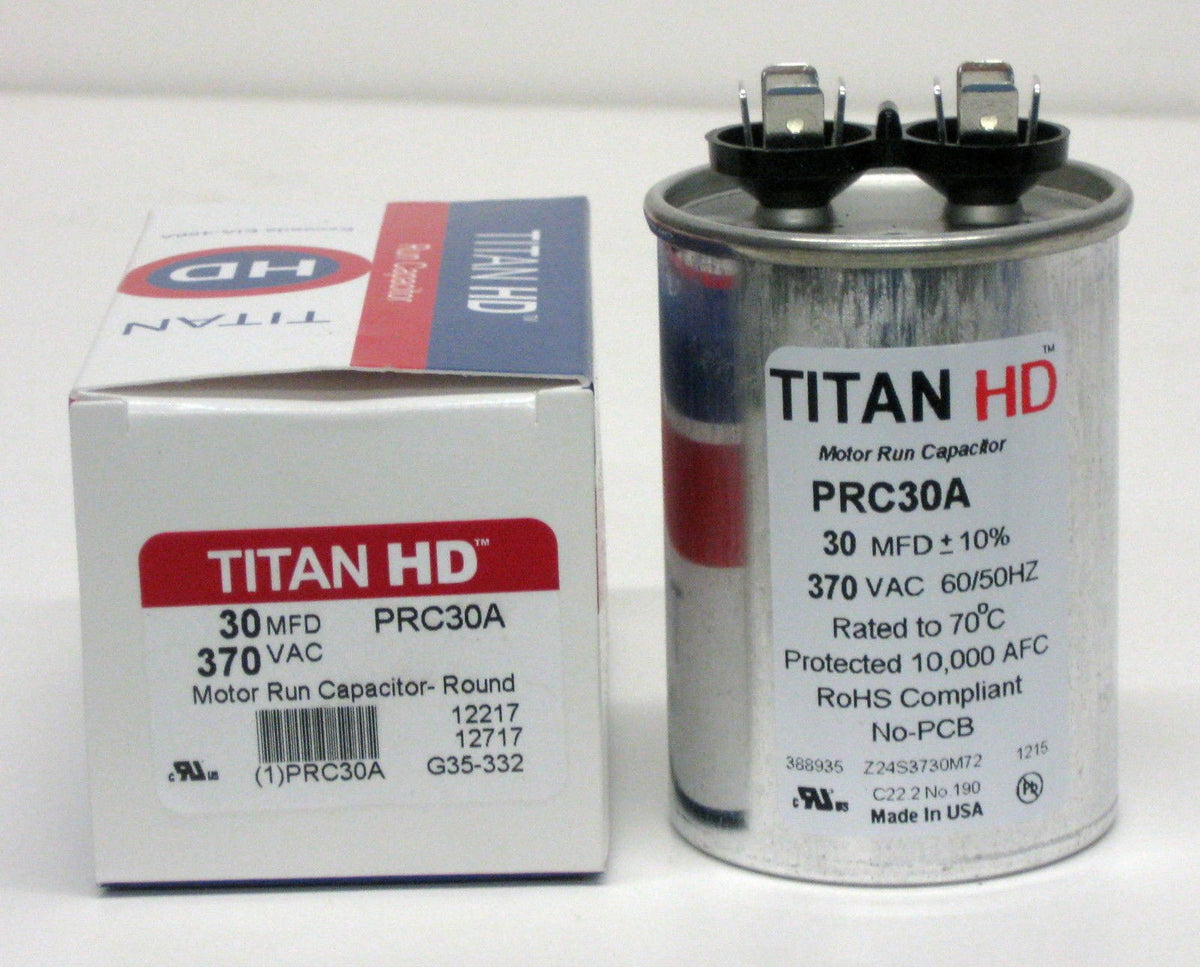 TitanHD PRC30A American-Made HVAC Round Motor Run Capacitor 30 MFD/UF 370 Volts