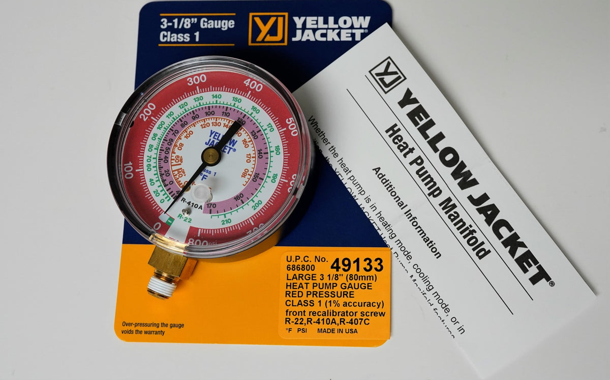 Yellow Jacket 49133 3-1/8" Heat Pump Red Manifold Gauge R-22/407C/410A